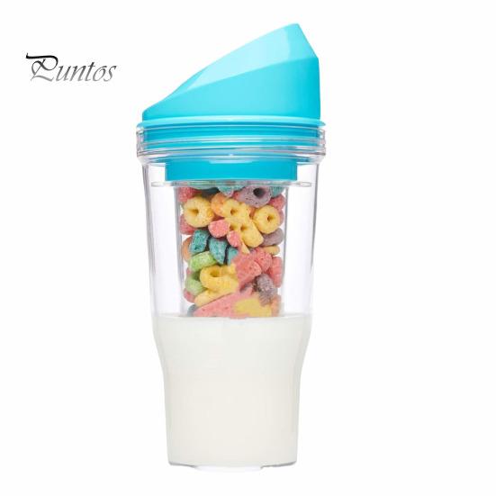 Spülmaschinenfester Frühstücksbecher Doppellagig Müsli To-Go Auslaufsicherer Behälter mit Separaten Fächern für Knackfest Milch & Tragbar Und Schnell himmelblaue