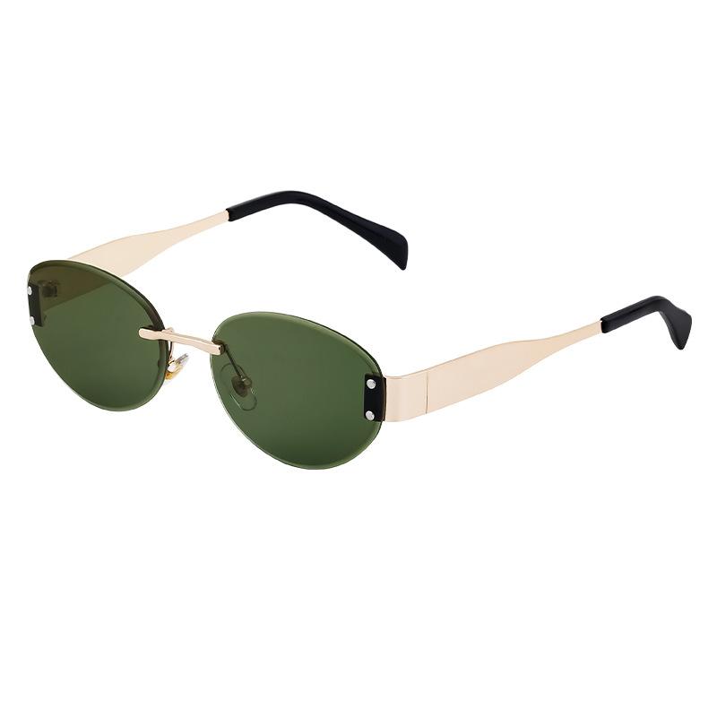 Oval Rimless Sunglasses Women'S High-End Trend Diamond Trimmed Sunglasses Sunshade Large-Frame Glasses