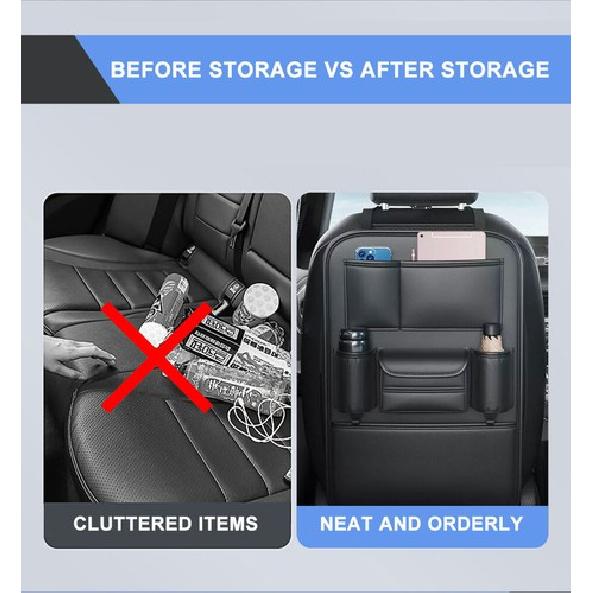 Car Seat Back Storage Bag Organizer Tablet Holder Leather Waterproof Accessory
