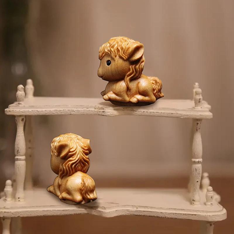 1/2pcs Charming Handcrafted Horse Statue 2026 Chinese New Year Zodiac Horse Ornaments Wood Carving Desktop & Holiday Decor Gift