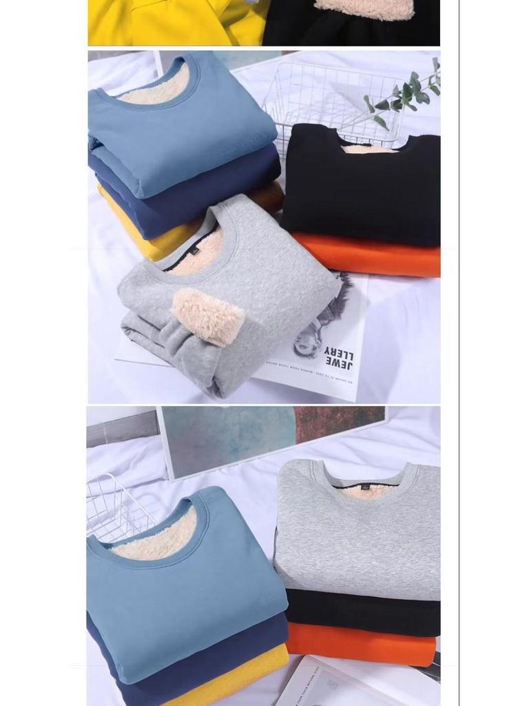 Men's Velvet Thickened Lambswool Hoodie - Loose Fit, Long Sleeve, Solid Color Base Layer for Autumn and Winter.