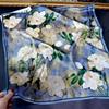 New Temperament Oil Painting Camellia Silk 70 Medium Square Scarf 100% Mulberry Silk Silk Scarf Small Fresh and Versatile Spring, Summer and Autumn
