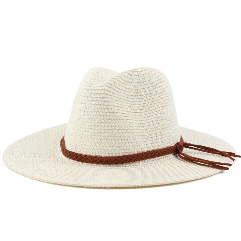 Women Straw Panama Hat Travel Fedora Beach Sun Hat Summer Wide Brim Straw Roll Up Hat UPF 50+ белый