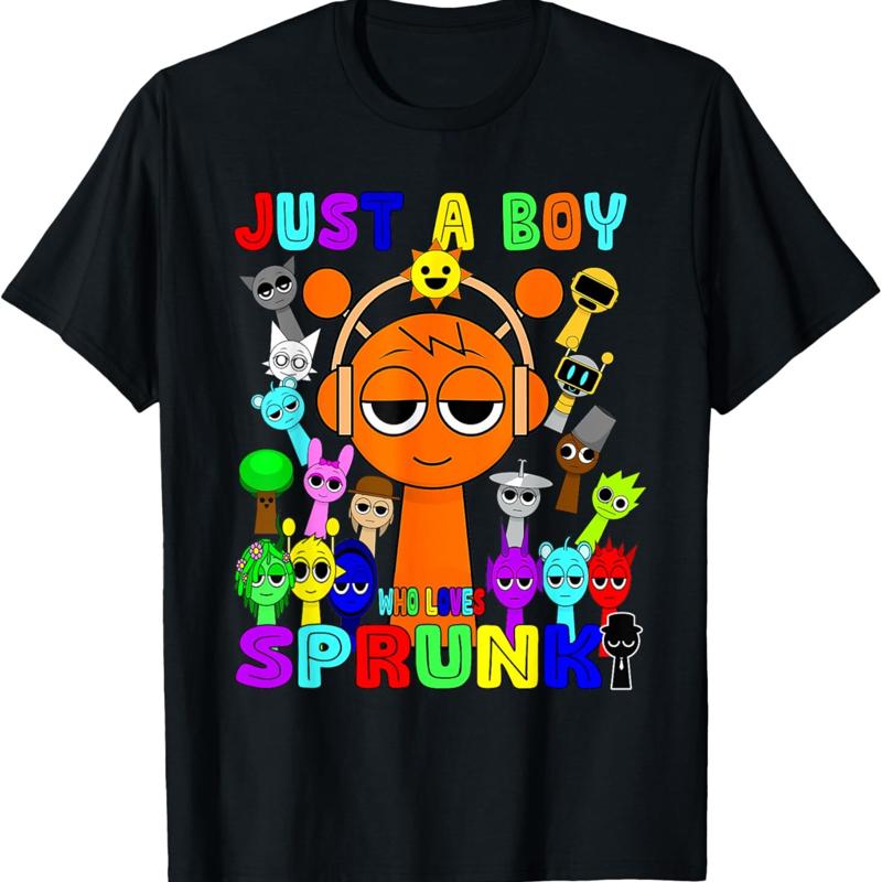 

Kids Boys Just A Boy Who Loves Sprunki T-Shirt - Men s Summer Cotton Graphic Tee S разноцветный