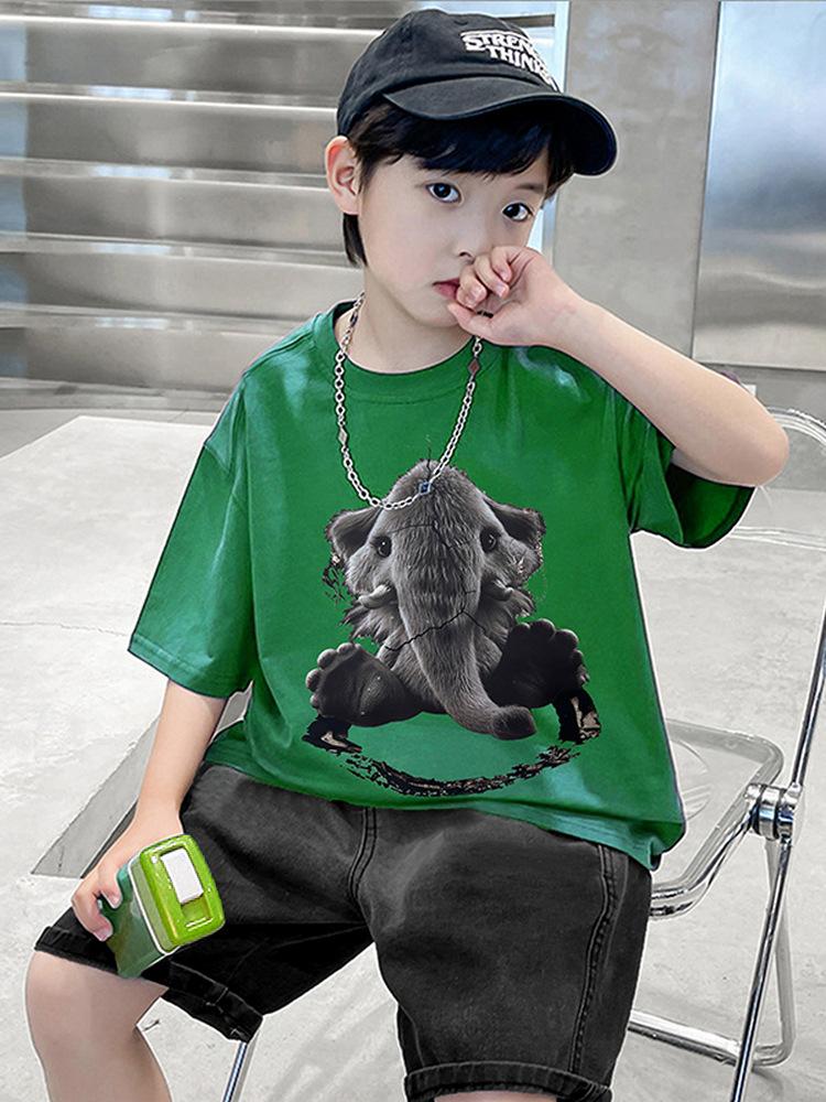 

Белая летняя футболка с коротким рукавом для мальчиков 2025 130 cm