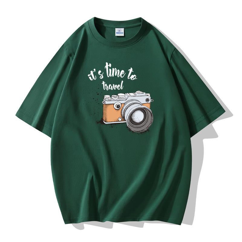 

8 цветов узор камеры мужская хлопковая футболка с короткими рукавами большой размер свободная футболка S темно-зеленого