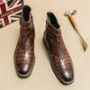 High End Banquet Formal Boots Winter Ankle Boots Men's Business Shoes Pointed Men's Genuine Leather Shoes Retro Brown