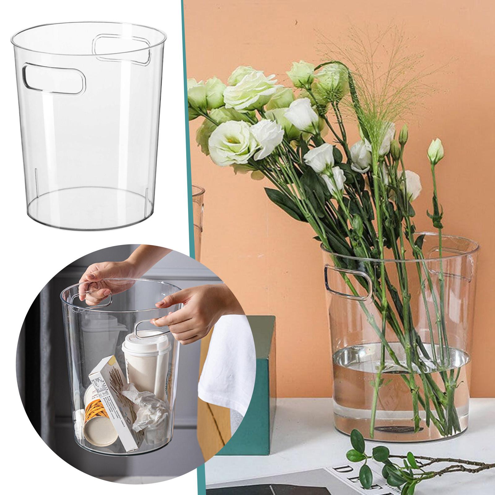 

Household Supplies Transparent Rubbish Can With Handle Multifuctional Round Plastic Garbage Can Tabletop Storage Bottles чистый