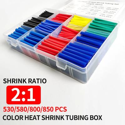 530/560/580/800PCS Heat Shrink Tubing 2:1 Electrical Wire Cable Wrap Assortment Electric Insulation Heat Shrink Tube Kit