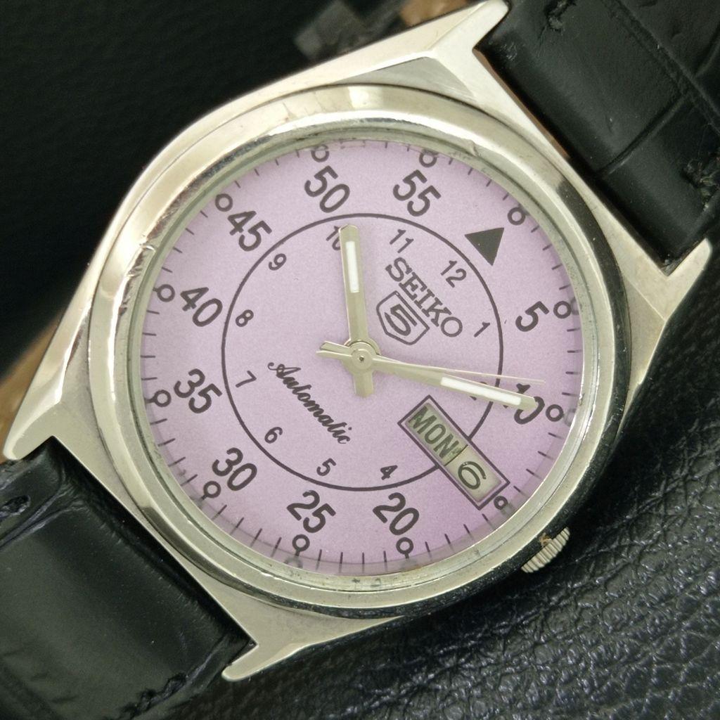VINTAGE SEIKO 5 AUTOMATIC 7006A JAPAN MENS PURPLE COLOR DIAL WATCH a708529-1
