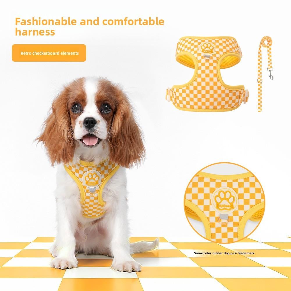 Vintage Checkerboard Dog Harness With Nylon Mesh For Small To Large Pets