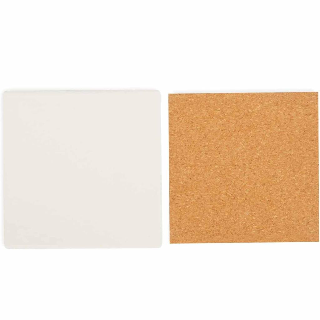 12pcs 4 Inch Square Ceramic Tiles for Crafts with Cork Backing Pads, Unglazed White DIY Coasters for Painting