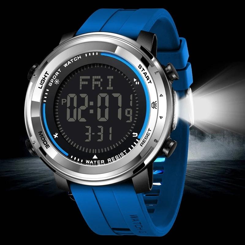 

LED Alarm Backlight Waterproof Watch Men Fashion Analog Digital Watches For Men Black Silicone Luminous Quartz Men Watch синий