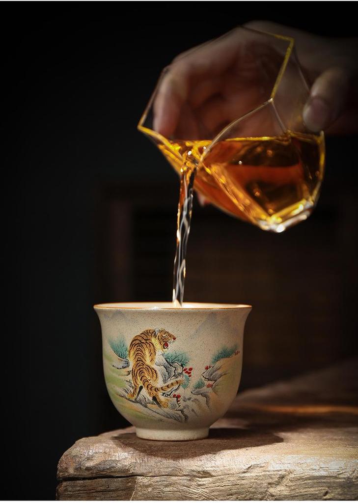 Hand-Painted Zodiac Tea Tasting Cup Set - Retro Style Chinese Handmade Master Cups