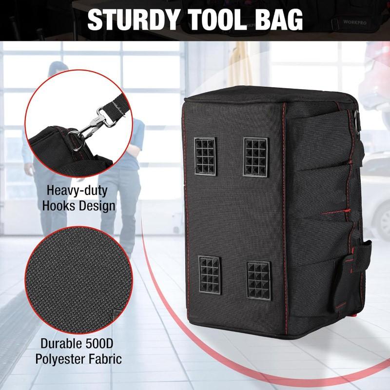 Heavy Duty Multi-Pocket Tool Organizer Bag With Adjustable Shoulder Strap Electricians Mechanics Gardeners