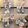 European and American Rhinestone Bright Silk Mesh Breathable Tire Dad Shoes Women 2024 New Muffin Platform Sports Casual Shoes Tide