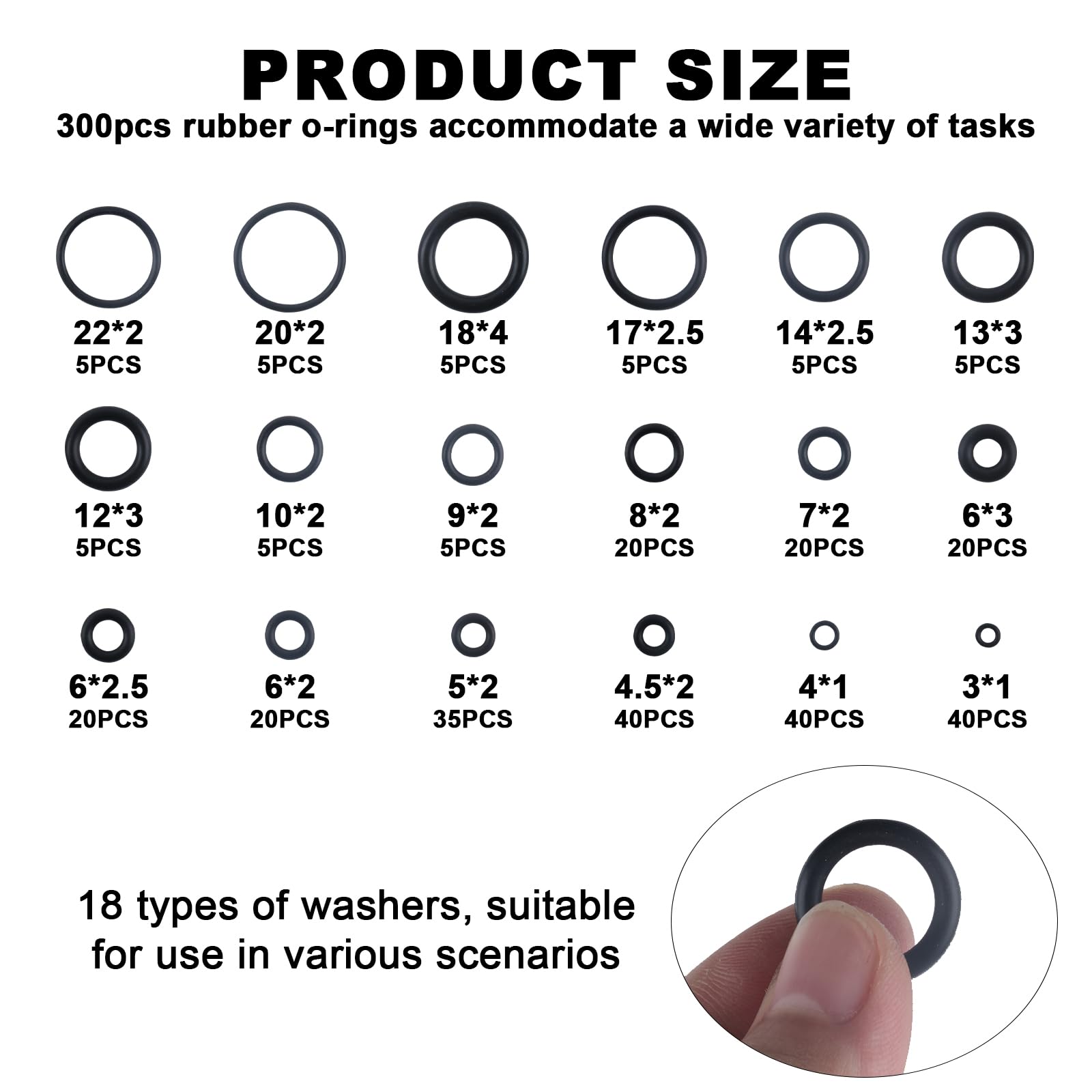 

Package 300 rubber ring seal ring classification kit, seal rubber ring, flat kit black for electro-hydraulic, pipe M&Other&M2.5 чорний