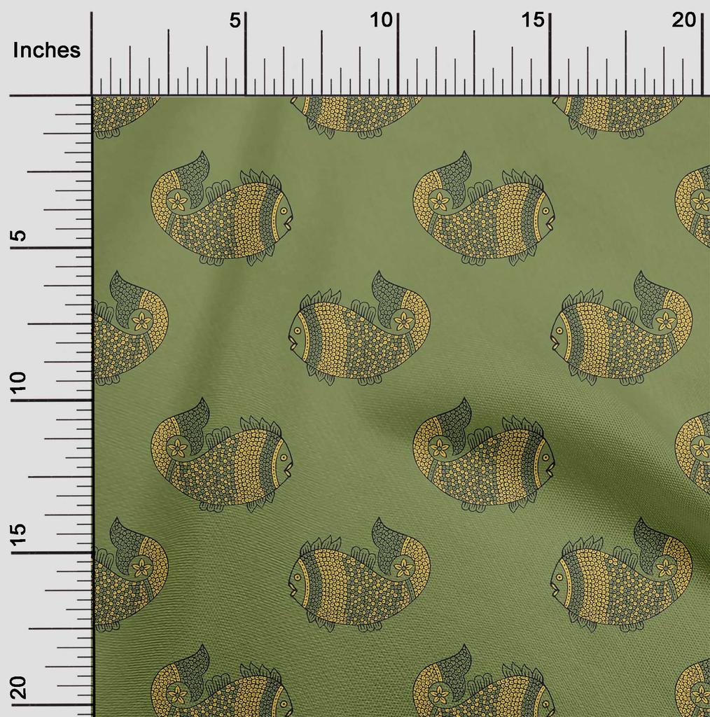oneOone Cotton Flex Fabric Fish Block Printed Fabric 1 Yard 40 Inch Wide
