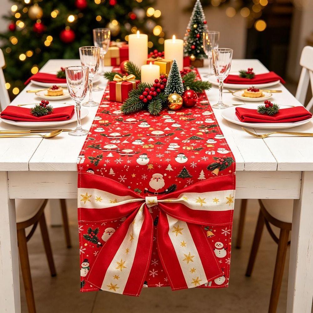 Bows Accents Holiday Table Runner Golden Accents Festive Table Decoration Winter Xmas