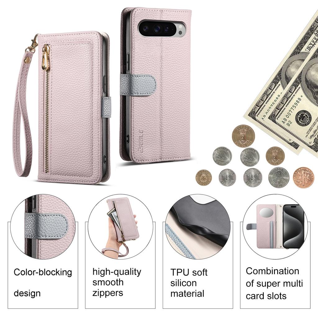 Leather Phone Case for Google Pixel 6-Pixel 9 Series with Coin Pocket, Card Slot, Mirror & Stand – Multiple Colors