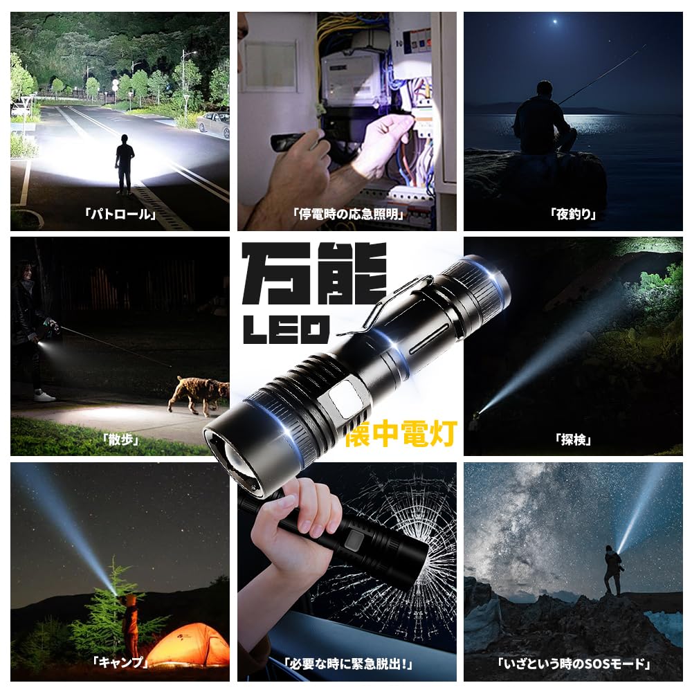 TAIGU LED High 7 USB Long for Emergency Power Work and Outdoor Use Flashlight, Powerful, Compact, Handheld, Brightness, XHP160, Modes, Rechargeable,