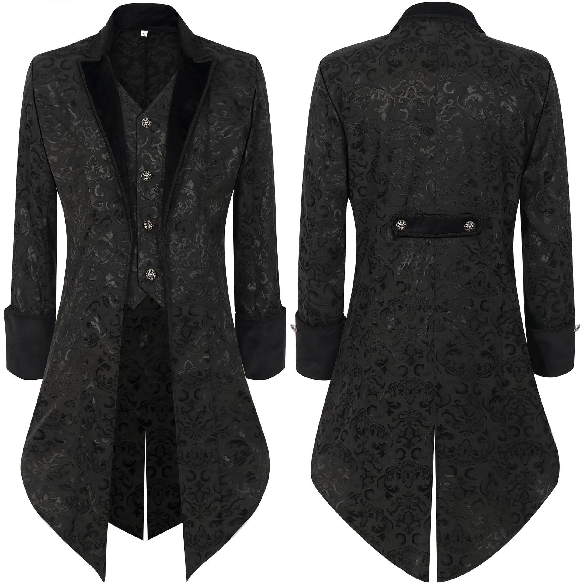 Medieval Retro Men s Long Sleeve Formal Tailcoat - Stand-Up Collar (Spring/Autumn 2025) Extra Large