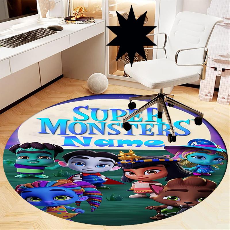 Custom Name Super Monsters Printed Round Rug Carpet Chair Rug Area Rug Entryway Doormats,for Office Chair Living Room Bedroom Kitchen Room.