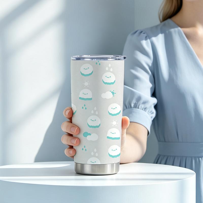 Car Tumbler 591ml(1 Random Straw Included)Cloud Rain Sun MotifVacuum Insulated Cup Creative Gift Cup Commuter Cup 591ml Car Tumbler