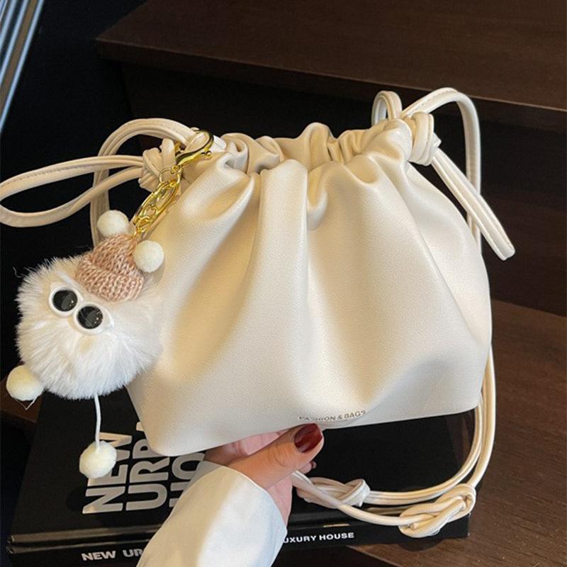 Borsa a Spalla Pieghettata con Coulisse Borsa di Lusso Fashi Pelle Morbida Design di Nicchia Versatile Casual Borsa a Secchiello di Fascia Alta per Donne