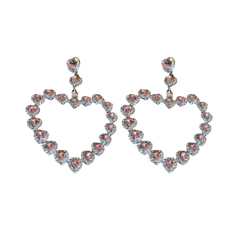 Boucles d'oreilles Cœur Strass Exagéré Argent Sterling: Mode Européenne & Américaine Haut de Gamme Luxe pour Femmes