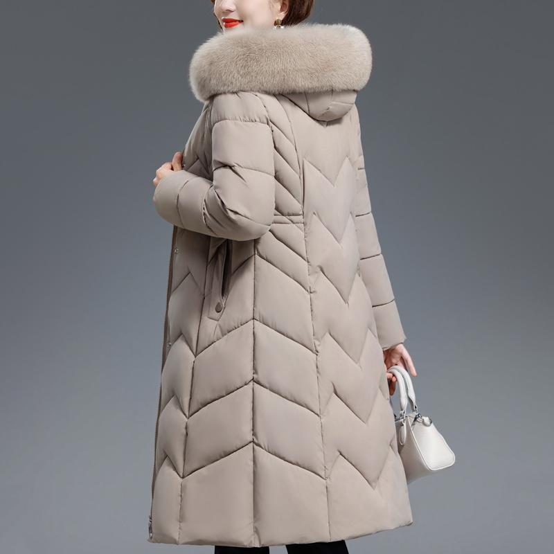 Fashion Winter Jackets Woman Long Parkas Hooded Faux Fur Collar Thick Warm Casual Middle Age Women's Coats