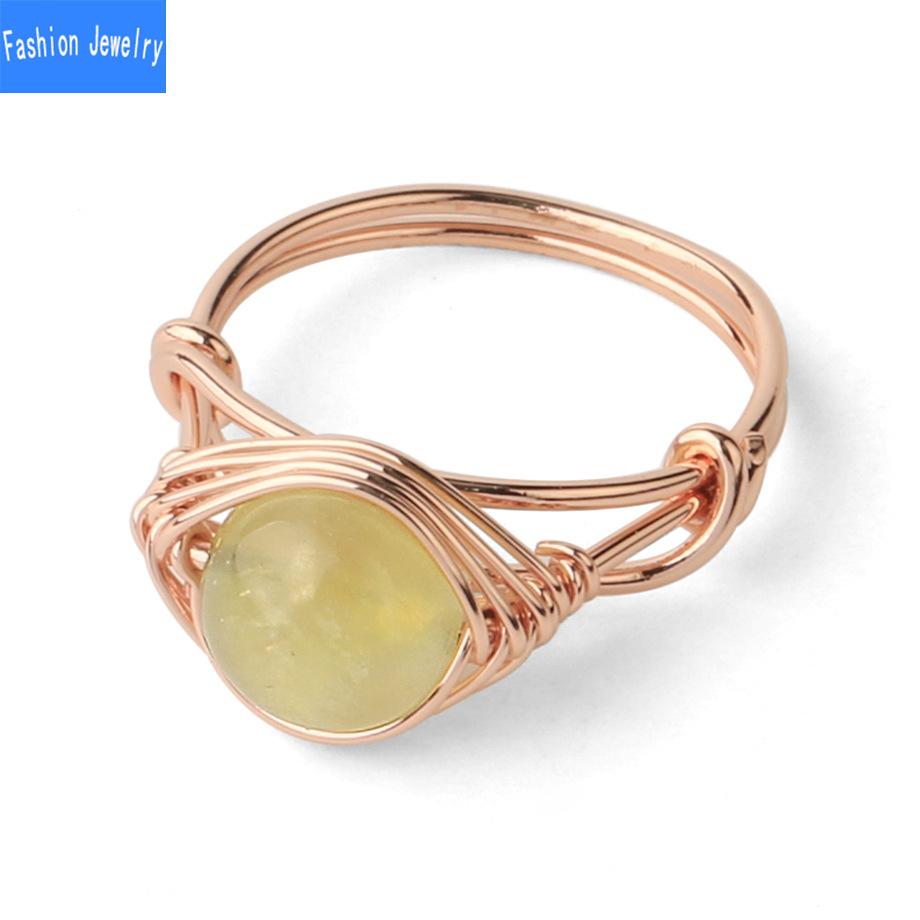 Mit Draht umwickelter runder natürlicher Kristallring, Amethyst-Rosenquarz-Reiki-Heilstein