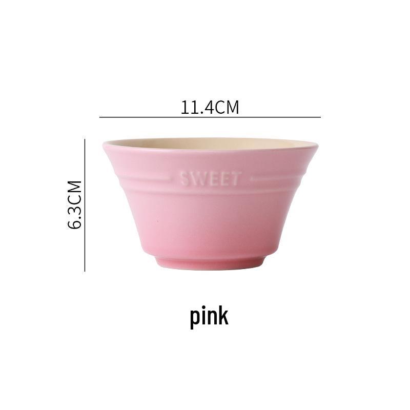 Rainbow Gradient Ceramic Rice Bowl - Japanese High-Foot Dessert, Soup, Ramen, and Steamed Egg Bowl