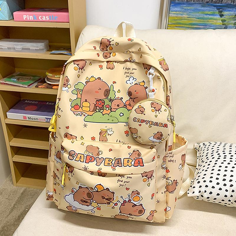 Cartoon Capybara Backpack For Girls Boys Student Teenager Children Rucksack Cute Casual Lightweight School Bags Kids Gifts