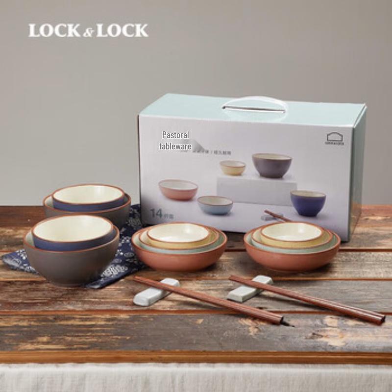 LocknLock 14-Piece Rustic Ceramic Dinnerware Set