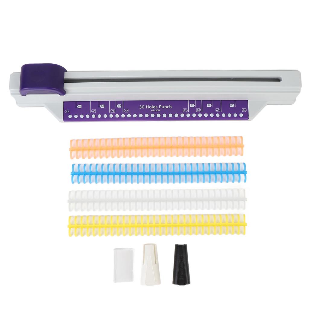 30 Hole Punch 6 Sheet Capacity Hand Push A4 Paper Punch Binding Machine with 4 Loose Leaf Strips