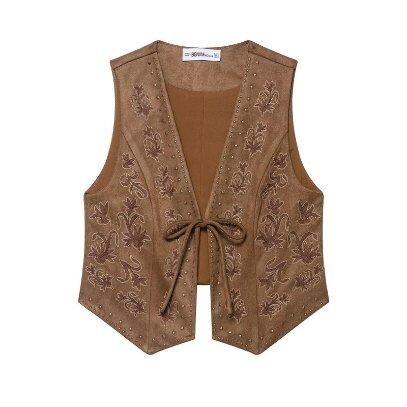 Za Autumn New Women's Clothing Zr European and American Style Beaded Embroidery Velvet Texture Effect Vest 4344621 800
