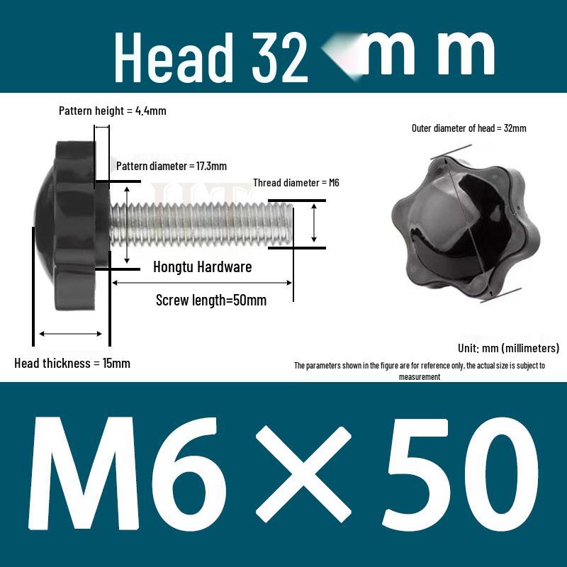 32-Head Rubber Six-Star Plum Blossom Handle Knob M5/M6/M8 Plastic Thumb Screw