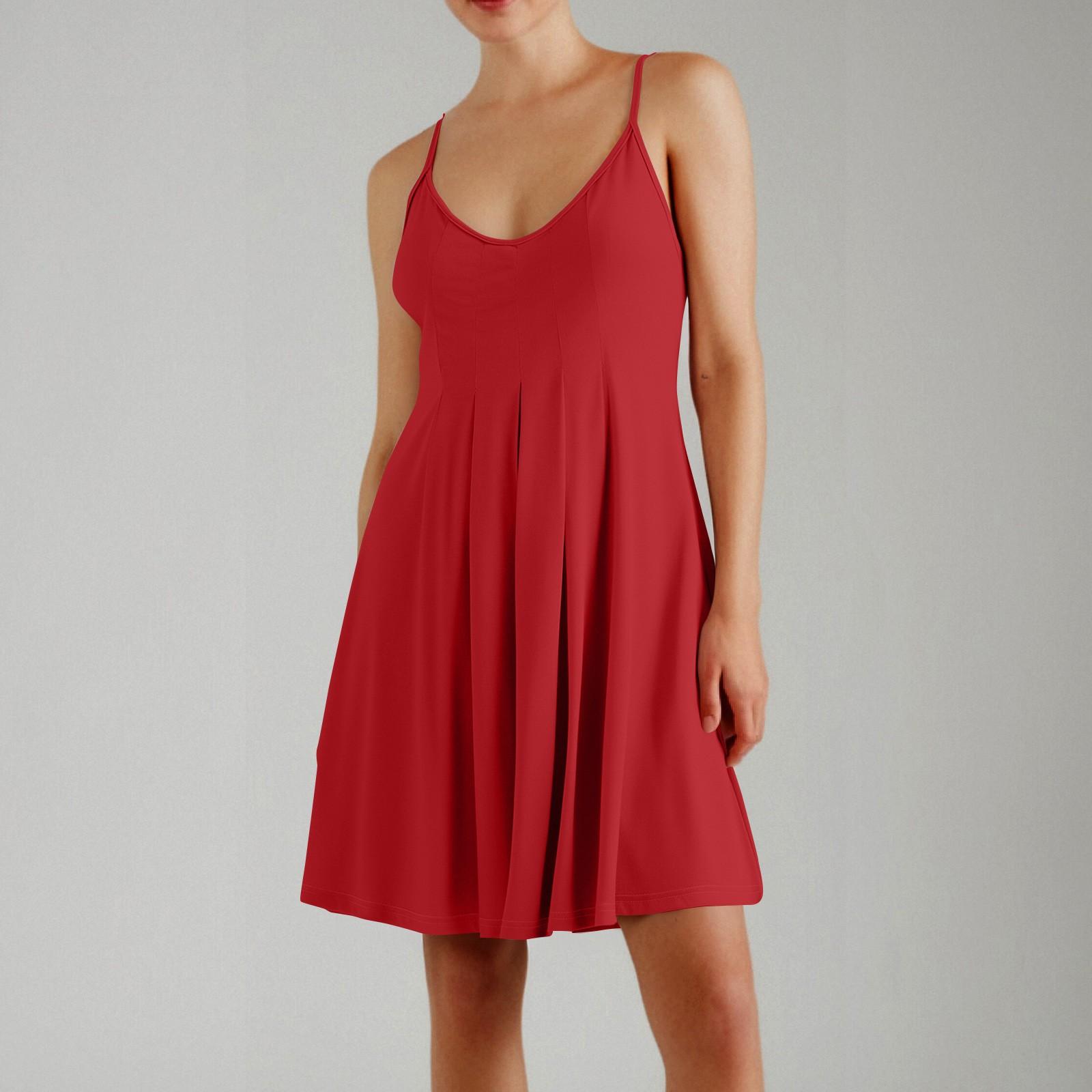 

Женское однотонное платье без рукавов на бретелях с плиссировкой и юбкой на подтяжках XXL красный