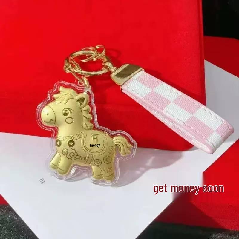 Year of the Horse 999 Pure Gold Keychain & Phone Lanyard Pendant for Girlfriend Gift