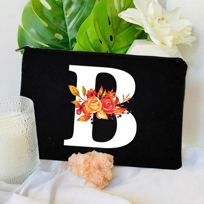 26 Floral Alphabet A-Z Makeup Bag Purse Party Lipstick Cosmetic Bags Fashion Letters Women's Outdoor Travel Toiletry Pouchs