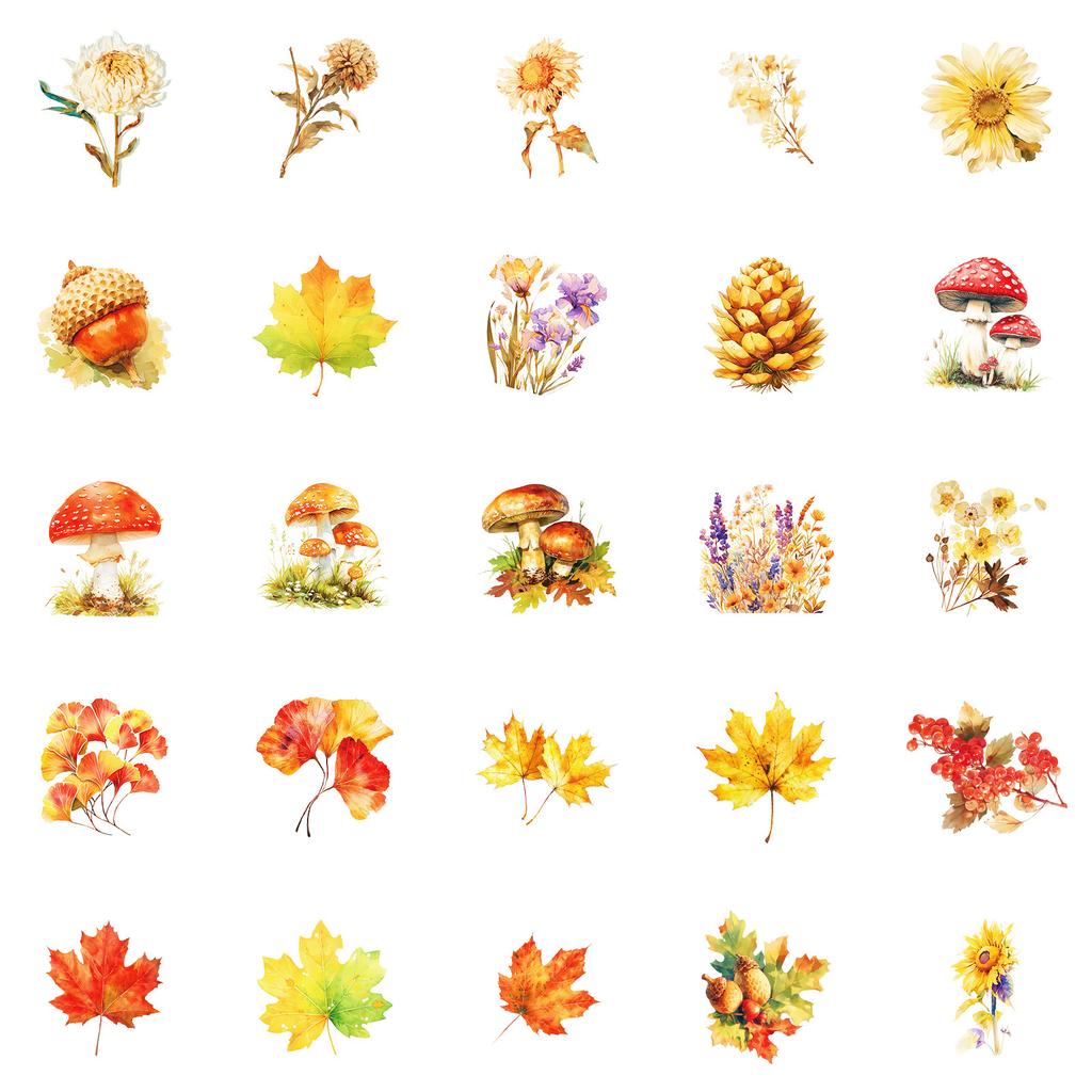 50 Original Non-Infringement Autumn Plant Graffiti Stickers Pp Waterproof Decorative Stickers