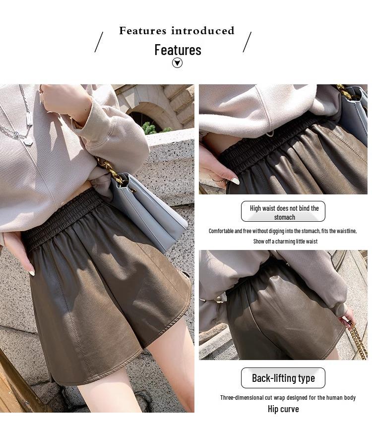 2025 Sleek High-Waist Leather A-Line Shorts: Versatile, Casual, Loose-Fit for Spring & Autumn