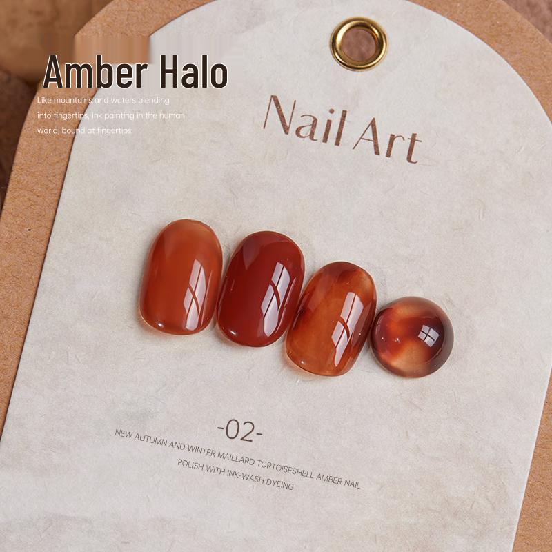 Гель-лак для ногтей Baoshiman с янтарным градиентом под черепаху - Тренд Осень/Зима 2025