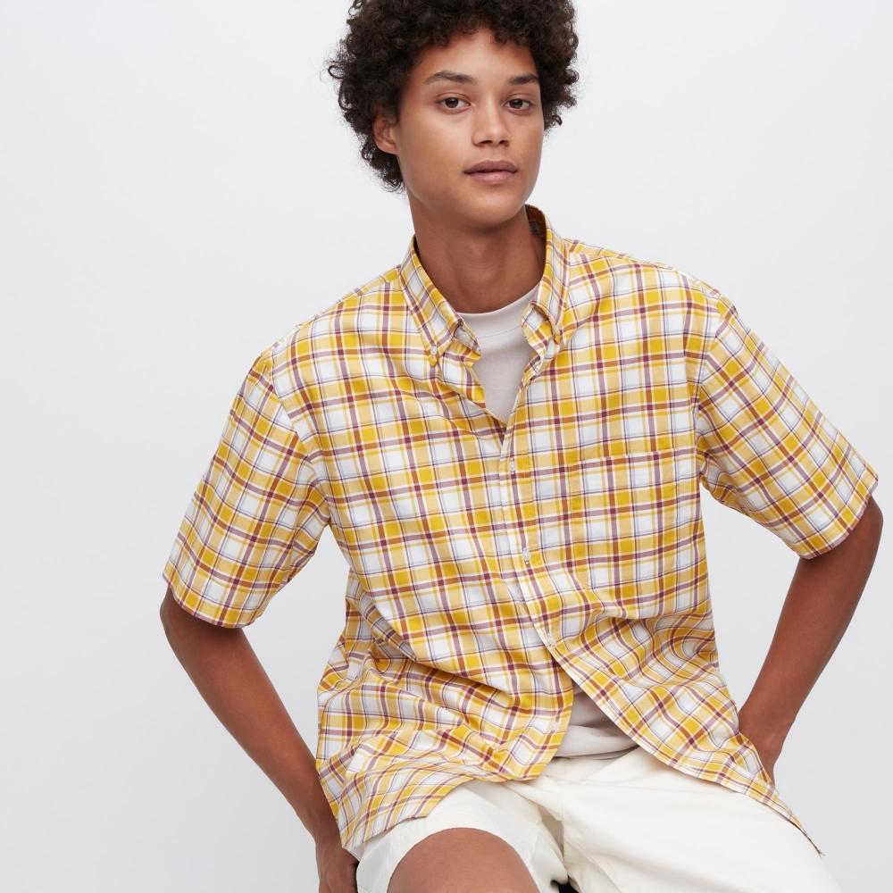 

UNIQLO JAPAN Рубашка в широкую клетку из экстратонкого хлопка с коротким рукавом