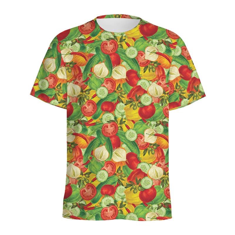 Vegan Fruits Graphic T-shirts Streetwear Round Neck Short Sleeves 3D Printing Vegetable Tops Men's and  Women's Unisex T-shirts