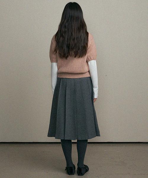 Lingseoul Wool Pintuck Skirt-Gray