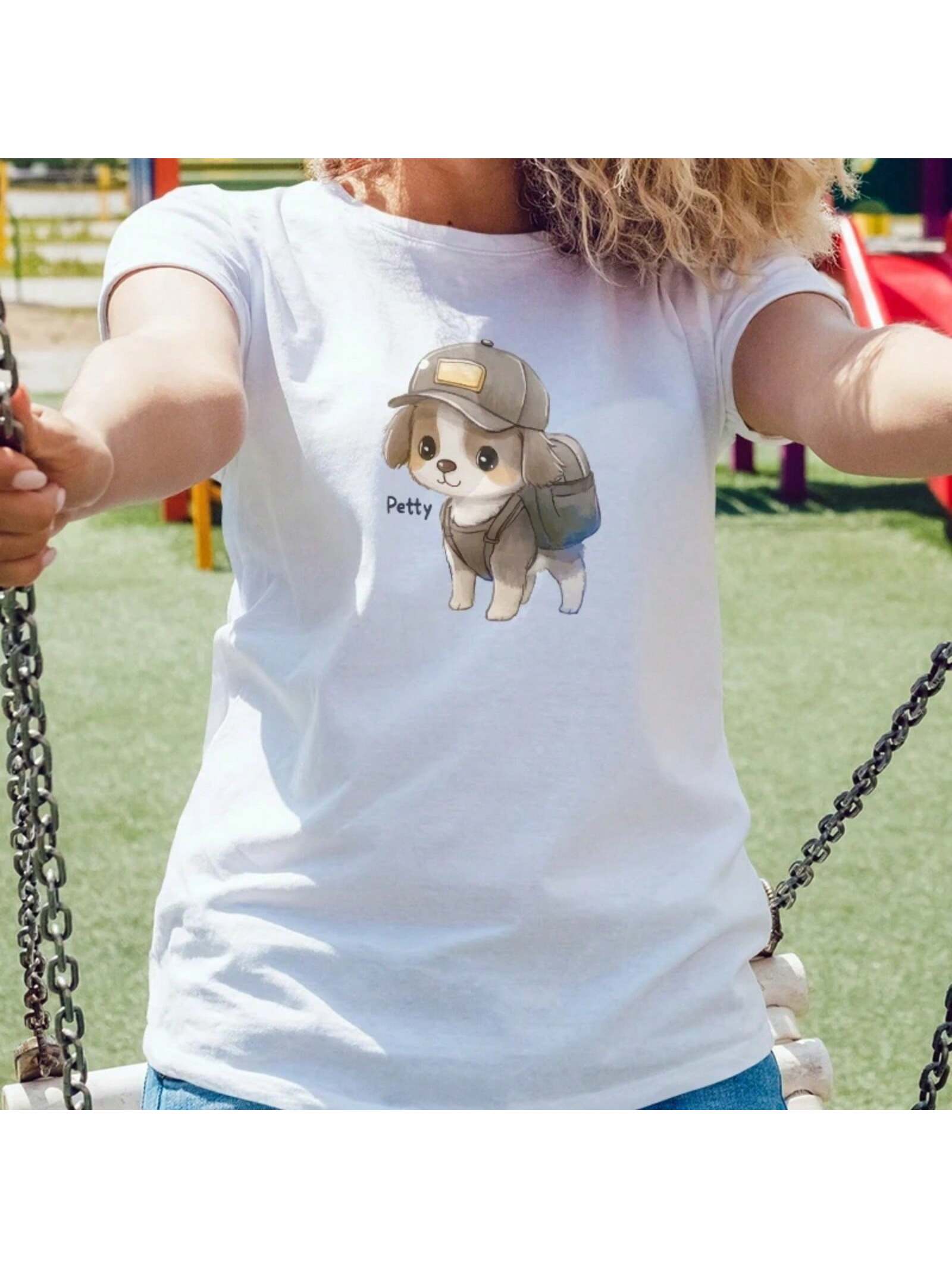Wounisex s T-Shirt Casual Round Neck Short Sleeve Puppy Print Spring Summer Breathable Fit 2025 New Fashion S разноцветный