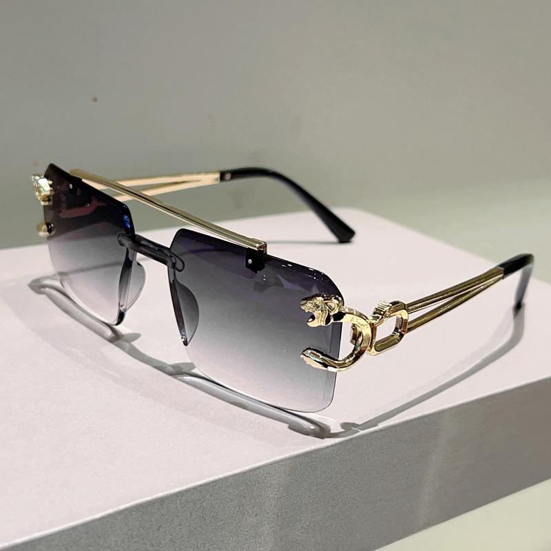 Rimless Square Sunglasses Men Fashion Vintage Double Bridge Shades Women Trendy Luxury Brand Design Gradient Sun Glasses