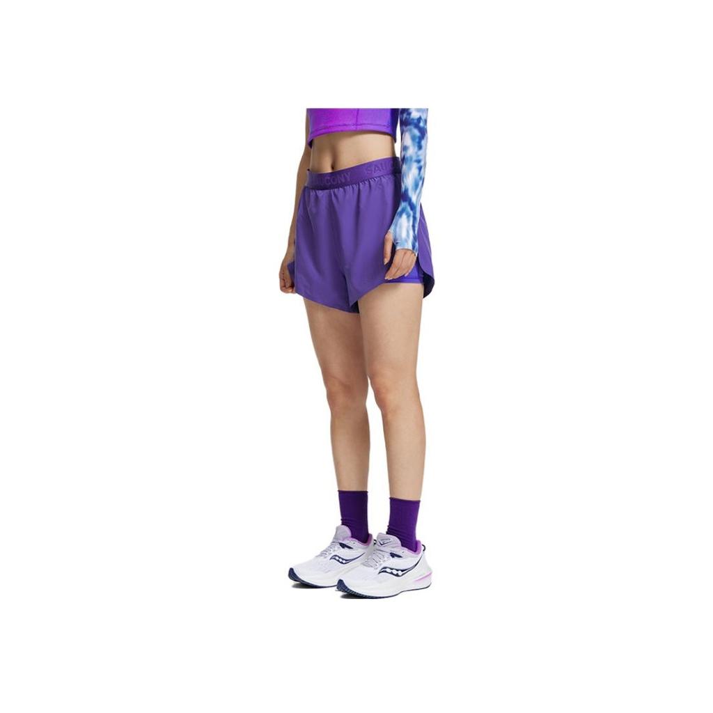 Saucony Letter Jacquard Running Training Elastic Sports Shorts Women shorts Ocean-Purple SC1230231A-PP05